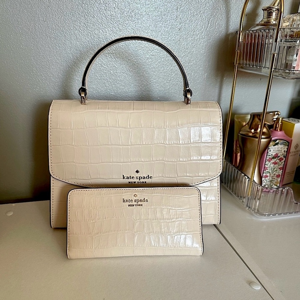 Kate Spade Darcy croc embossed top handle satchel